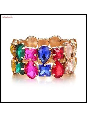 Sparkling Crystal Emerald Cut Stretch Bangle Bracelet Wedding Party Prom Jewelry